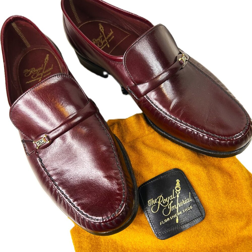 Florsheim Imperial Men’s Brown Leather Loafers Size 8.5 D w  Yellow Shoe Bags